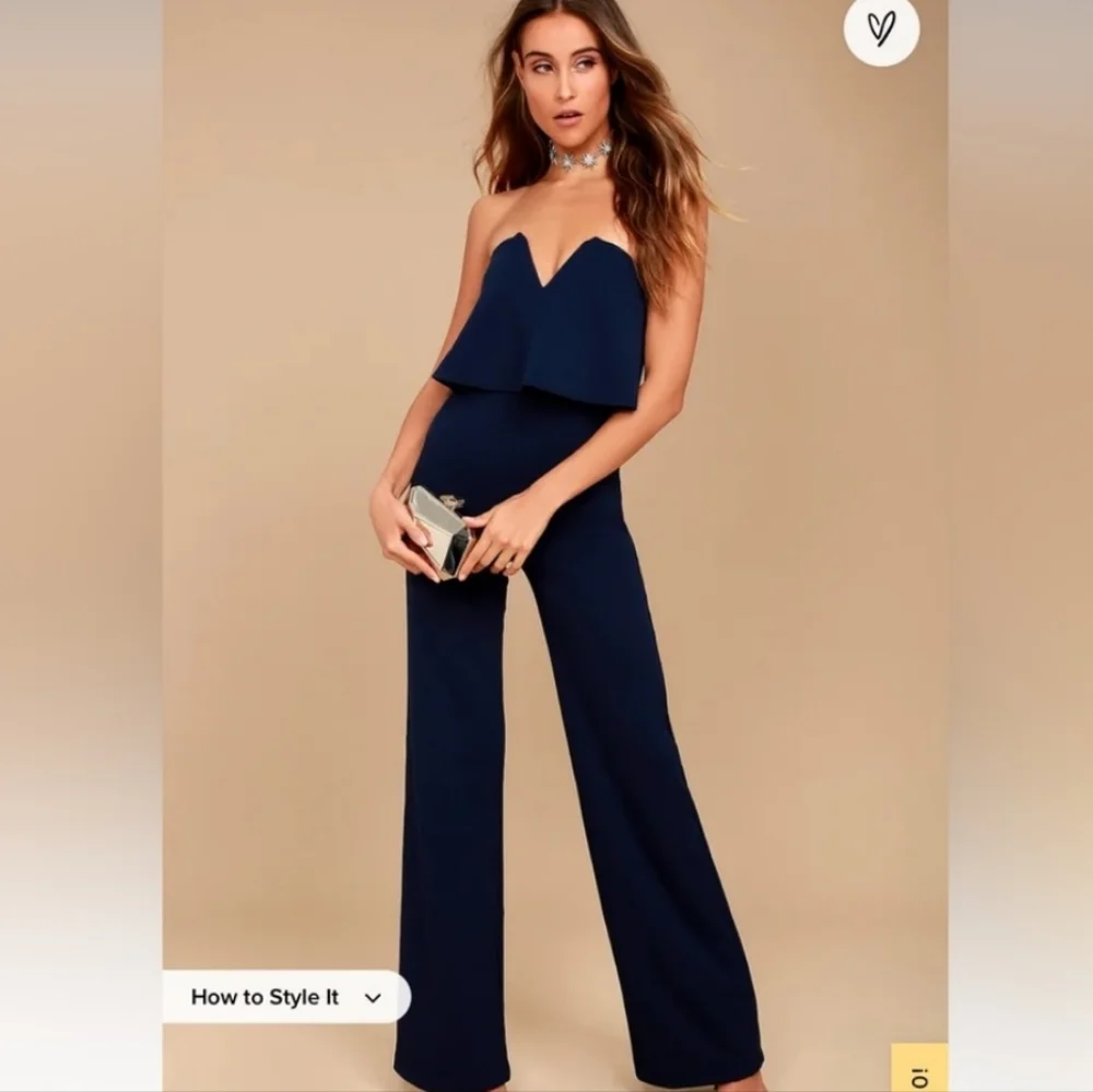 ❤️ LULUS POWER OF LOVE STRAPLESS WIDE LEG JUMPSUIT, BLACK, MEDIUM - Picture 2 of 15